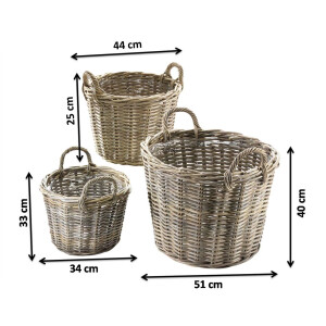 Plant basket around rattan gray film S/3