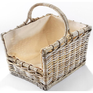Wooden carrier rattan gray with removable linen textile
