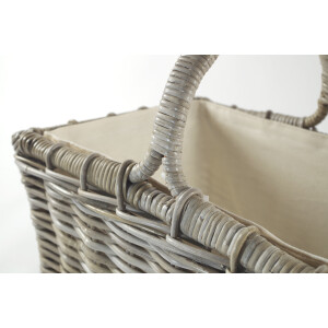 Wooden carrier rattan gray with removable linen textile