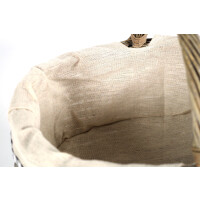 Deko-Korb oval aus Weide grey-washed mit Textil ausgeschlagen