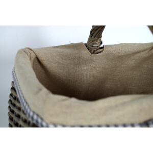 Deko-Korb Einkaufskorb eckig aus Weide grey-washed mit Textil ausgeschlagen