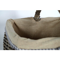 Deko-Korb Einkaufskorb eckig aus Weide grey-washed mit Textil ausgeschlagen