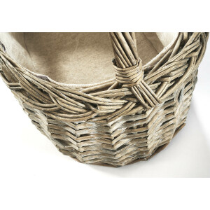 Wicker basket oval gray with handle and textile lined