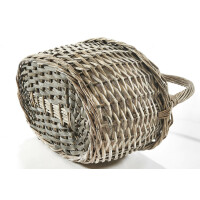 Wicker basket oval gray with handle and textile lined