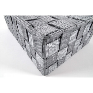 Regalkorb mit Deckel Nylon auf Metallrahmen geflochten grau