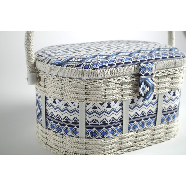 Nähkästchen oval Textil 27,95 Muster, weißem € Kunststoff und aus mit blau