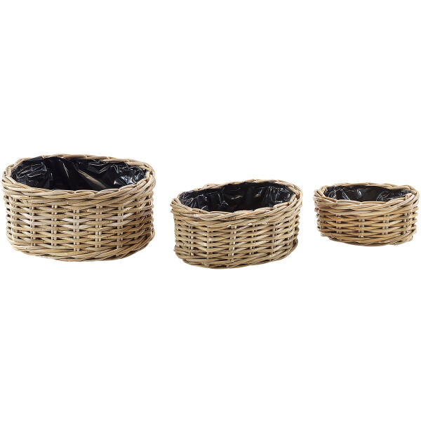 Planting basket rattan oval kubu gray with foil struck s/3