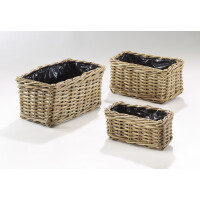 Planting bowl angular from rattan cubu gray with foil S/3