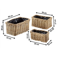 Planting bowl angular from rattan cubu gray with foil S/3