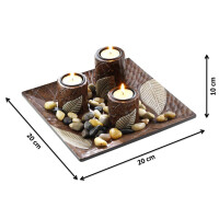 Dekoschale braun quadratisch mit drei Kerzenhaltern
