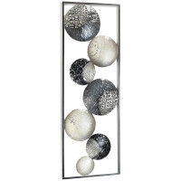 Metal mural from metal circles and ornaments white gray silver