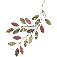 Wanddekoration Zweig aus Metall mit bunten Blättern