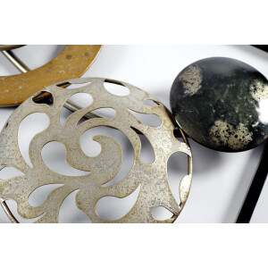 Wandbild aus Metall silber gold grau Ringe und Kreise mit Metallrahmen
