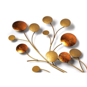 Wall decoration branch made of metal in gold and copper