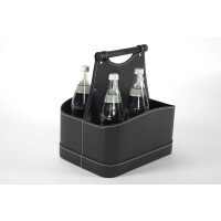 Flaschenkorb Flaschenträger für 6 Flaschen - Kunstleder - schwarz - 32x25x35 cm