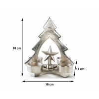 Kerzenhalter Teelichthalter -Weihnachtsbaum- Metall - silber - 16x14x18 cm