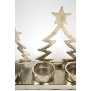Kerzenhalter Teelichthalter -3 Tannen- Metall - silber - 30x9x17 cm