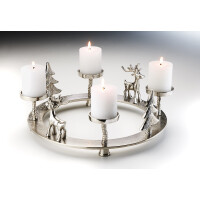 Runder Kerzenhalter Teelichthalter -Rentiere- Metall - silber - 40x15 cm