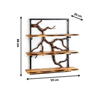 Wall shelf hanging gegal bookshelf -ast branch - 3 floors - 59x20x66 cm