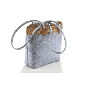 Tasche aus Filz und Wasserhyazinthe - Hirsch - grau - 35x15x30 cm