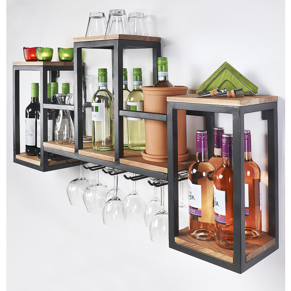 Merlot wine shelf made of metal and mango wood 104x22x52
