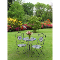 Sitzgruppe Gartenmöbel Mosaikoptik - 1 Tisch - 2 Stühle - Metall - blau-weiß