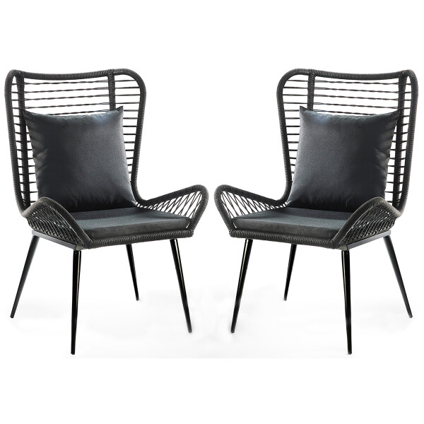 Esszimmerstuhl Stuhl Gartensessel  - Black Rope - Schwarz - Set aus zwei Stühlen - inkl. Kissen