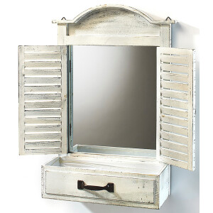 Dekofenster mit Spiegel und Pflanzschale - Holz - white vintage - 55x13x54 cm