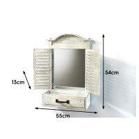 Dekofenster mit Spiegel und Pflanzschale - Holz - white vintage - 55x13x54 cm