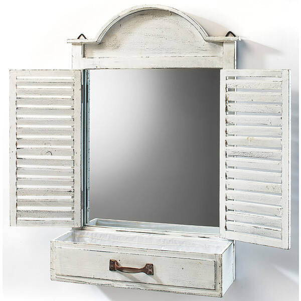Deco window with mirror and planting bowl - wood - White Vintage - 69x13x62 cm