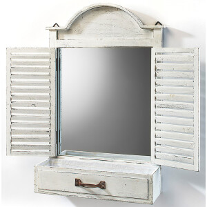 Dekofenster mit Spiegel und Pflanzschale - Holz - white vintage - 69x13x62 cm