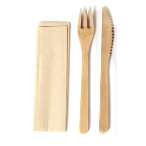 Bamboo cutlet set premium - napkin / knife / fork - no...
