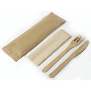 Bamboo cutlet set premium - napkin / knife / fork - no wood - 50 sets