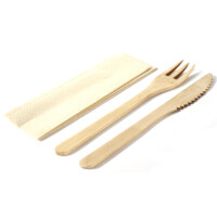 Bambusbesteck-Set Premium - Serviette / Messer / Gabel - kein Holz - 50 Sets