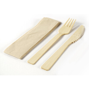 Bambusbesteck-Set Komfort - Serviette / Messer / Gabel - kein Holz - 100 Sets