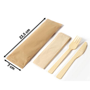 Bambusbesteck-Set Komfort - Serviette / Messer / Gabel - kein Holz - 200 Sets