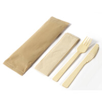 Bamboo cutlet set comfort - napkin / knife / fork - no wood - 100 sets