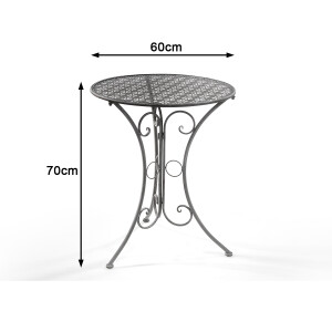 Tischgruppe Gartentischset - 1 Tisch rund 2 Klappstühle Metall - Grau