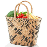 Korbtasche Einkaufstasche Flechttasche aus Seegras zweifarbig mit Henkeln