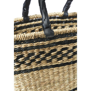 Korbtasche Einkaufstasche Flechttasche aus Seegras zweifarbig mit Griffen aus Kunstleder
