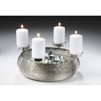 Dekokranz rund aus Metall in silber für 4 Kerzen