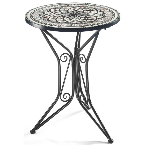Garden table Mediterranean with plate in mosaic look gray - height 68 cm diameter 55 cm