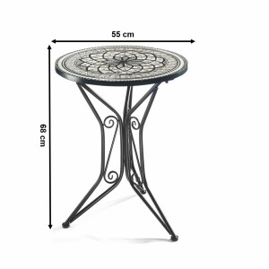 Garden table Mediterranean with plate in mosaic look gray - height 68 cm diameter 55 cm