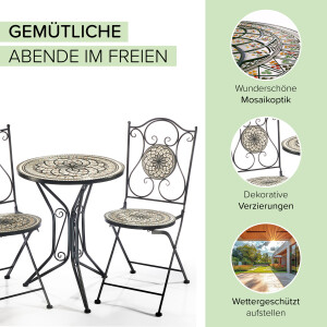 Sitzgruppe Gartenmöbel Mosaikoptik - 1 Tisch - 2...