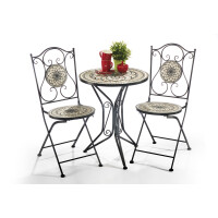 Sitzgruppe Gartenmöbel Mosaikoptik - 1 Tisch - 2 Stühle - Metall - grau-weiß