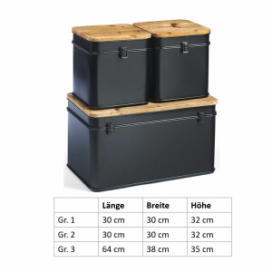 Metal chests in the three set in black with wooden lids -...