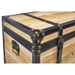 Chest wooden chest - Florence - with metal details and leather closes