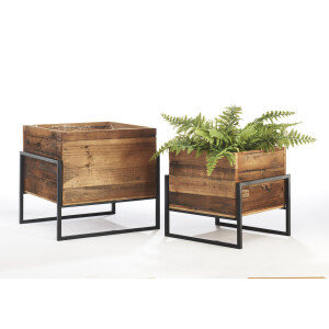 Plant planter - wood and metal - black - with foil