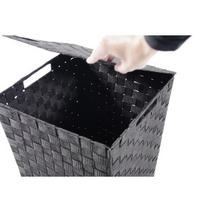 Wäschebehälter quadratisch schwarz aus Nylon mit Metallrahmen