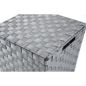 Wäschebehälter quadratisch grau aus Nylon mit Metallrahmen